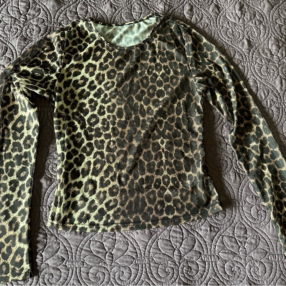 Sheer Leopard Animal Print Long Sleeve Top Medium